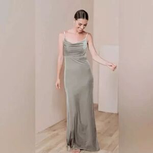 Revelry Maxi Dress sz 4 Green‎ Gray Sleeveless Skye Velvet Bridesmaid Gown Small